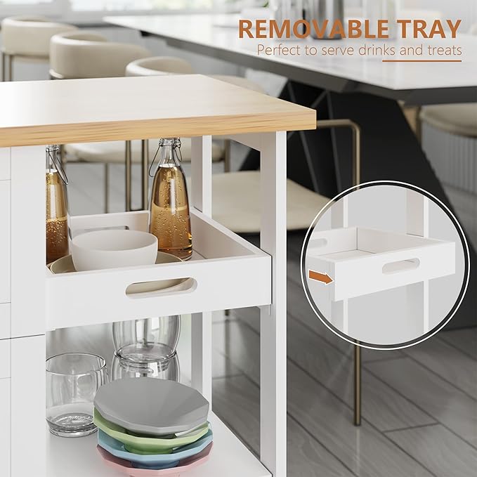 SUNLEI Kitchen Island with Storage Cart Rolling Moveable Microwave Microwave cart with 3 Drawers on Wheels Portable Mobile Narrow Kitchen Island, White