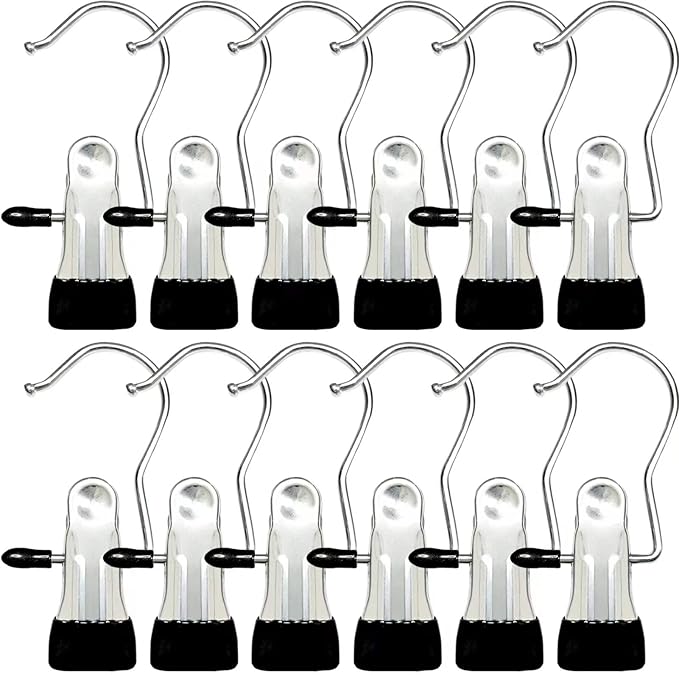 Boot Hangers for Closet, 12 Pack Hanging Hooks for Laundry, Towel Clips Boot Organizer for Home and Travel, Clothespins Clip Hangers for Pants Hats Socks Gloves