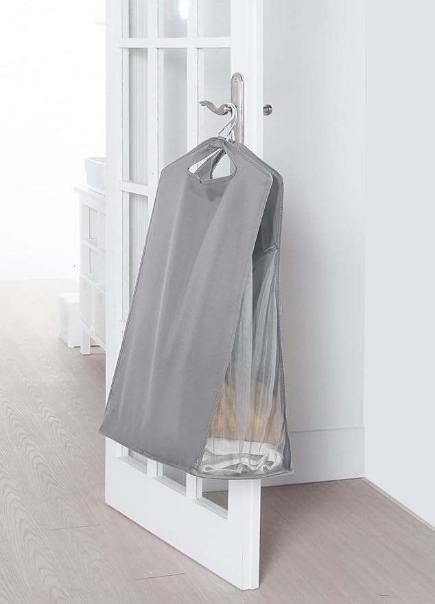 STORAGE MANIAC 2-Pack Hanging Laundry Hamper, Front See-Through Mesh Bag, Slim Basket, Double Hanging Closet Hamper, Narrow Organizer, Grey
