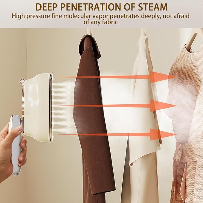 Portable Ironing Machine, Foldable Wet Dry Dual-Purpose Large Panel Steam Iron, 180 ° Rotating Handle High-Power Hanging Iron Machine without Selecting Fabrics or Occasions (Beige)