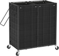 WOWLIVE Double Laundry Hamper with Wheels,Metal Wire Frame Rolling Laundry Basket with 2 Removable bags,120L Dirty Clothes Hamper Organizer Dorm Room Storage for Bedroom,Bathroom,Black