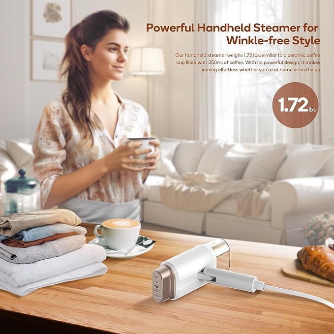 Newbealer Handheld Steamer bundle with Travel Iron for Clothes, Dual Voltage, Powerful Steamer and Dry Iron, Idea Gift