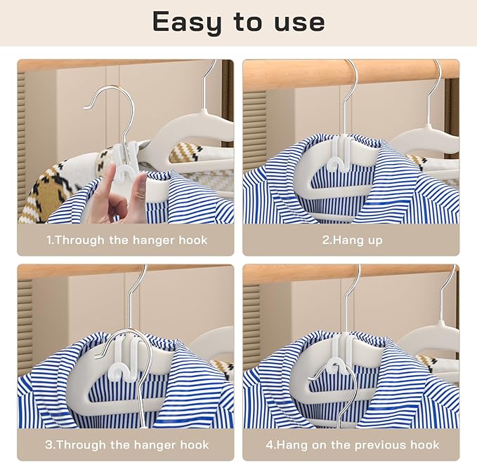 Tinfol 50pc Clothes Hanger Hooks Space Saving, White Heavy Duty Stackable Connector Hooks, Clothes Hanger Extender Clips for Closet Organizers