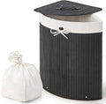 Giantex Corner Laundry Hamper with Lid, 58 L Bamboo Laundry Basket with Removable Liner & Handle, Triangle Clothes Hamper for Small Spaces, Bedroom, Bathroom, Laundry & Living Room (Black)
