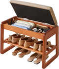 Wood Shoe Bench with Flip-Top Storage, 2-Tier Entryway Shoe Bench, 23.62in Shoe Rack with Cushion for Living Room, Cherry Wood Color YD-WD060C