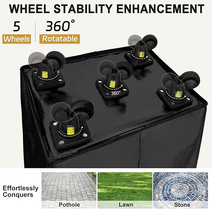 Reusable Grocery Bag on 5 Wheels, Foldable Rolling Tote Bag with Handle and Zipper Cover, 4 Pockets, Heavy Duty Shopping Cart for Laundry, Market & Trave (Black, Medium_67L)