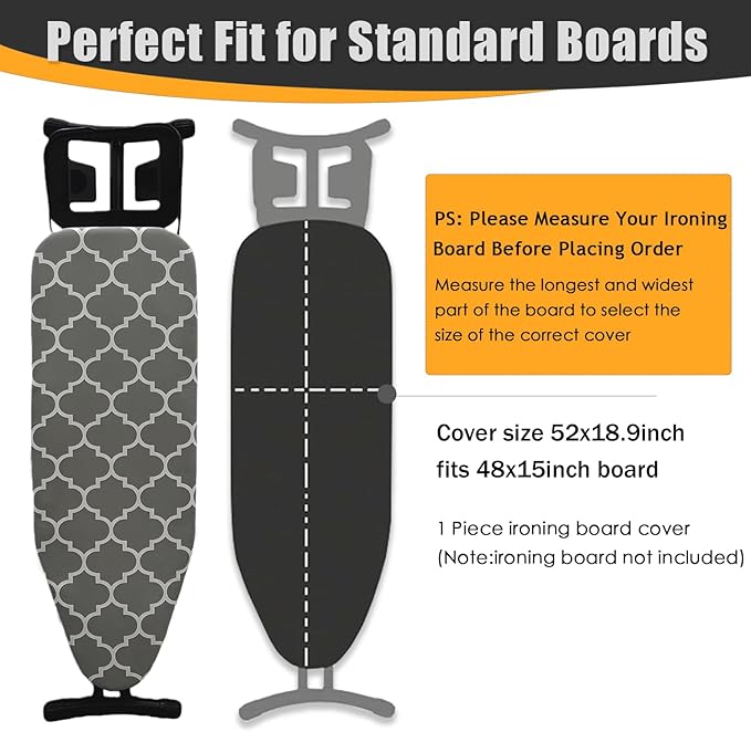 Ironing Board Cover and Pad, Sewn-in Thick Feltpads, Elastic Edge,15"x48"Scorch & Stain-Resistant Replacement Ironing Board Cover, Fits Standard Ironing Boards, Durability & Easy to Install
