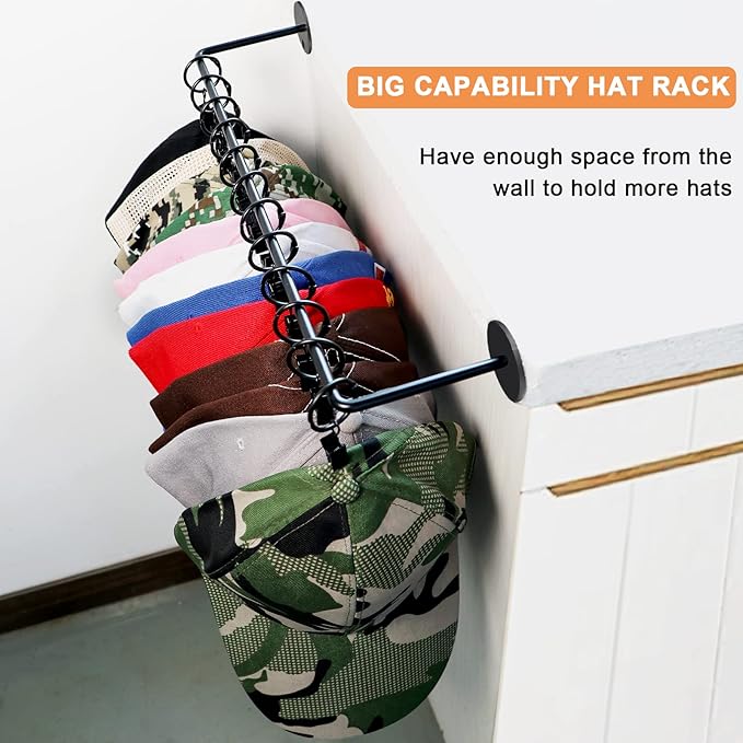 Hat Rack for Baseball Cap Organizer with 24 Hooks, Modern Metal Hats Storage Wall Mounted Caps Hanger for Closet Door Bedroom Entryroom Laundry, 2 Pack