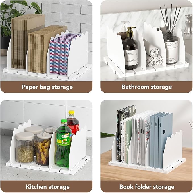 SOYO Adjustable Purse Organizers for Closet, Acrylic Shelf Divider for Bag and Purse Storage, Pocketbook and Handbag Organizer, Bookshelf Separator Organizers for House, Office Use, White，2pc