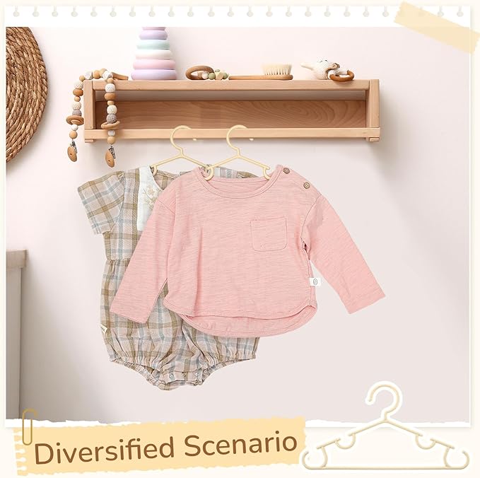 Hsei 60 Pack Pastel Color Kids Nursery Hangers Plastic Baby Hangers Heavy Duty Toddler Hanger for Pants, Coat, Skirts, Closet, Nursery Decor(Beige Color)