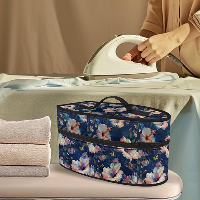 Rchsmod Hibiscus Butterfly Print Steam Iron Case Garment Steamer Carrying Case Travel Iron Storage Holder Bag Iron Accessories, Case Only