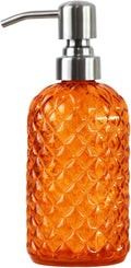 Bathroom & Kitchen Glass Hand and Dish Soap Dispenser with 304 Rustproof Stainless Steel Pump (Orange)