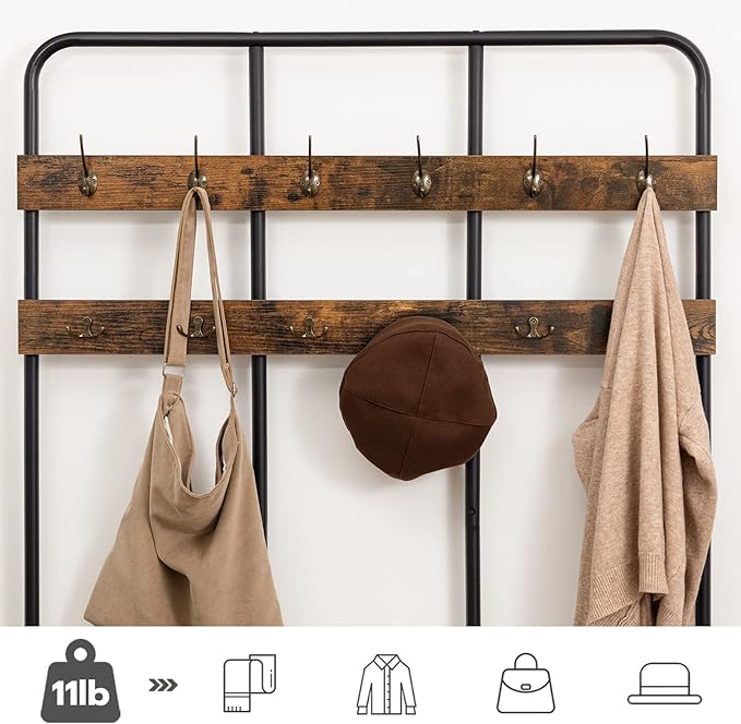 HOOBRO Hall Tree with Bench, Entryway Bench with Coat Rack, Mud Room Rack with 12 Double Hooks and Shoe Storage, Coat Tree, Shoe Rack Organizer, for Foyer, Front Door, Rustic Brown BF05MT01