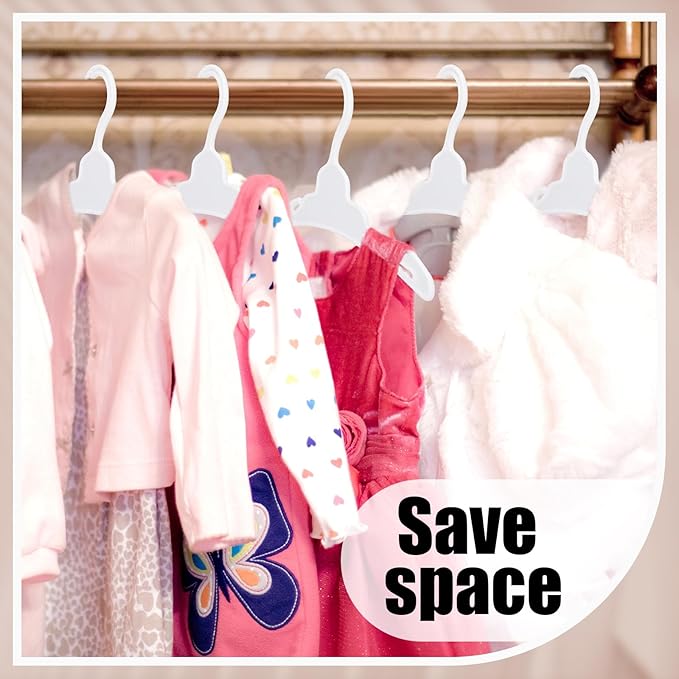Soulchen 100 Pcs Doll Clothes Hangers for 18 Inch Dolls, Plastic Clothes Hangers with Non-Slip Clips, Space-Saving Wardrobe Accessories for Gown Dress Outfit (White)