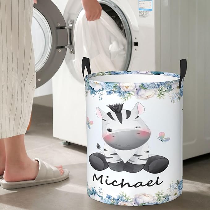 Personalized Zebra Laundry Basket For Baby Kids Boys Girls Adult Custom Hamper Basket With Name For Bathroom Bedrooms Collapsible Baby Laundry Basket, Dirty Clothes Hamper With Handles