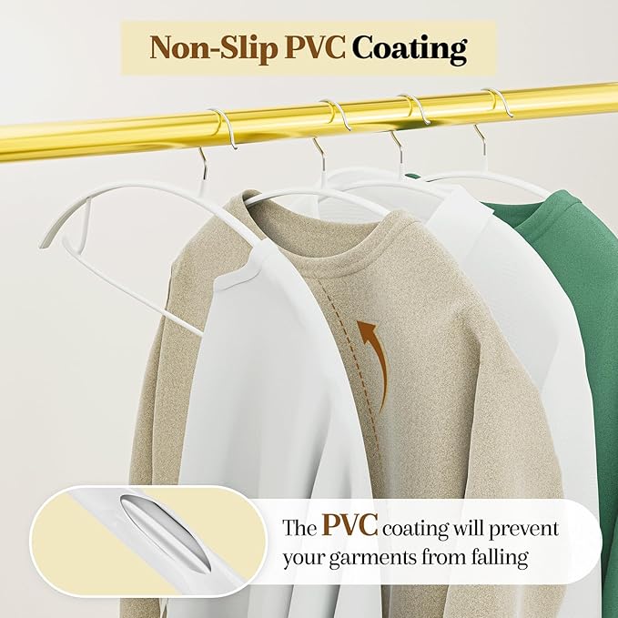 Heavy Duty Metal Suit Hangers 40 Pack, Non-Slip PVC Coating, No Shoulder Bumps, Space Saving Clothes Hangers for Sweaters, Coat, Shirts, Skirt, Jackets, White