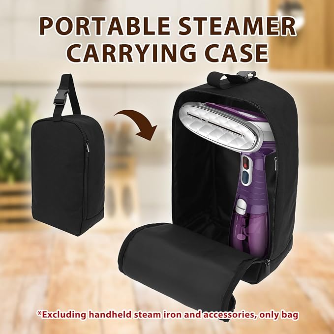 Travel Steamer Bag for Conair Clothes Steamer, Clothes Steamer Bag with Hanging Buckle Strap, Portable Handheld Travel Irons Carrying Case for Steam Iron and Other Accessories, Black (Bag Only)