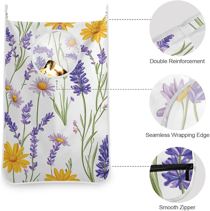 Hanging Laundry Hamper Over the Door with Stainless Steel Hooks Rack Dirty Clothes Wall Mounted Hamper Basket Bag 29.5X20inch Cornflower and Lavender