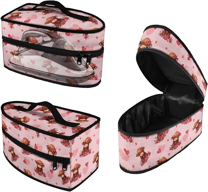 Rose Steam Iron Case Bag for Valentine's Day Highland Cow Print Portable Protective Iron Storage Bag Travel Carrying Case Fits Most Mini Size Irons