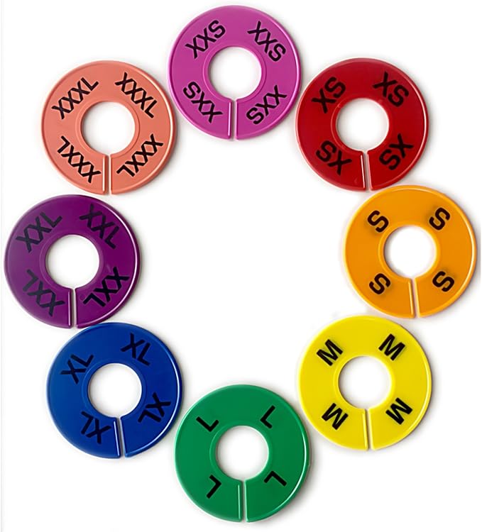 Set of Colored Clothing Round Rack Size Dividers (XXS - XXXL) Various Quantities Available (40)