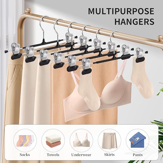 HUADYMEET 20 Pack 14Inch Pants Hangers with Wide Clips,Metal Trouser Hanger for Jeans.Space Saving Skirt Hangers Heavy Duty Non-Slip Adjustable Clothes Shorts Hanger for Women,Men,Black
