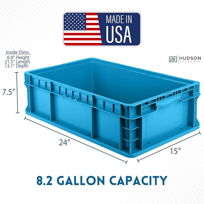 Hudson Exchange 24 x 15 x 7.5" (2 Pack) Straight Wall Handled Storage Container Tote, Blue