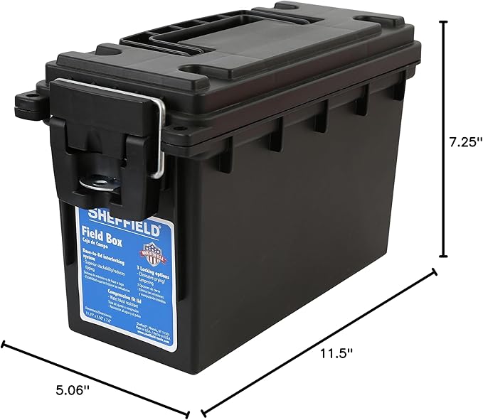 Sheffield Ammo Storage Box, .30 Cal Stackable | Water and Dust Resistant | Lockable | Made in USA | Pack of 6