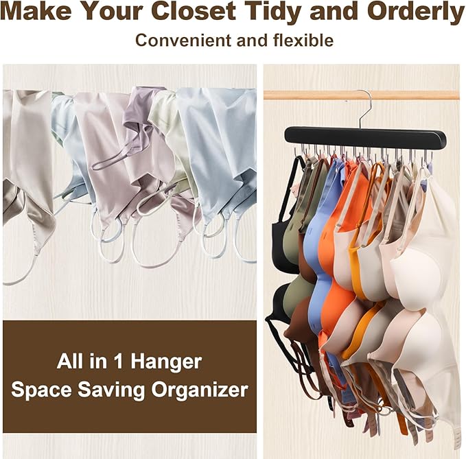 2 Pack Tank Top Hanger, 40 Hooks Large Capacity Bra Hanger for Closet Organizers & Storage, Bra Organizer Closet, Tank Top Hangers Space Saving for Sports Bras, Tank Top (Black, 2 Pack)