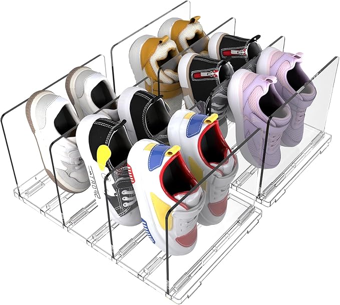 Clear Kids Shoe Rack Holder for Closet Storage Organizer Stackable Shoes Shelf Dividers for Purse Handbag Book File Organizer(2PACK)
