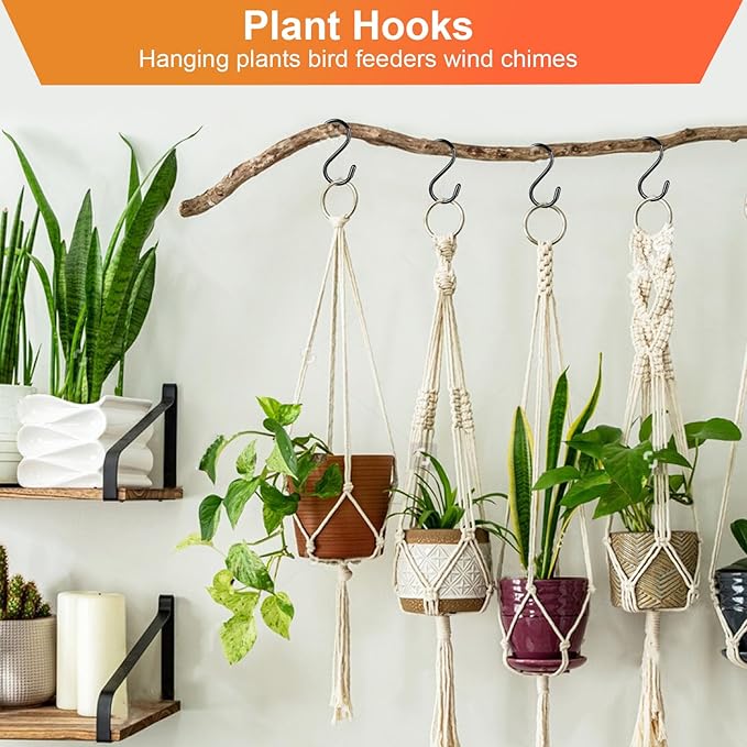 HiGift 24 Pack 3 Inch Vinyl Coated S Hooks, Non Slip Heavy Duty S Hooks for Hanging Plants, Metal Black Rubber Coated Closet S Hook for Hanging Plant Jeans Clothes Kitchen Pot Pan Cup Towels Bags