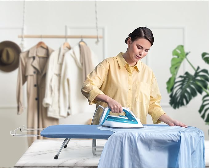 BiJun Small Ironing Board, Foldable Table Top Ompact Portable Mini Ironing Board w/Iron Rest, Set for Dorm Rooms, RVs, Travel Apartments Space-Saving and Easy to Store Blue
