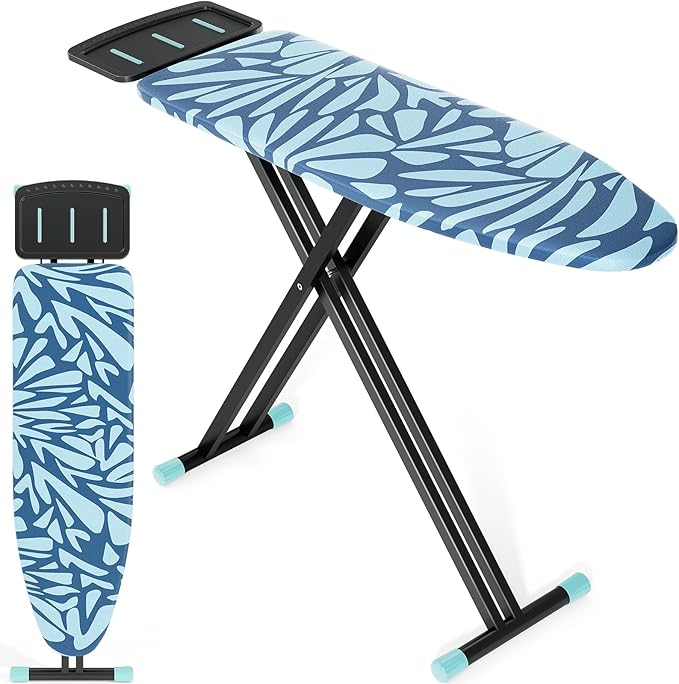 APEXCHASER Ironing Board Full Size, Iron Board and Ironing Board Set Height Adjustable, Foldable Ironing Boards Standard Size, Iron Table Stand with Anti-Skid Legs and Iron Rest, 13" x 43" Blue