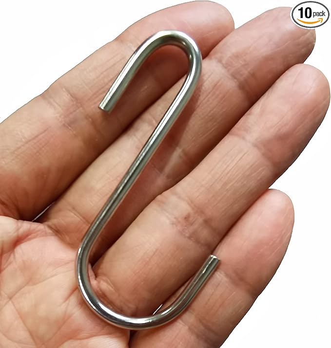 Pack of 10 Heavy Duty S-Shape Hooks, Stainless Steel, 2.4" Pan Pot Holder Rack Hooks Hanging Hangers S Shaped Hooks for Kitchenware Pots Utensils Clothes Bags Towels Plants