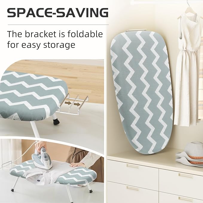 Mini Ironing Board Tabletop Ironing Board Compact Foldable Iron Board Thick Steel Tube with Heat Resistant Covers, Iron Rest for Dorms, Apartment and Travel,Gift for Women(Blue Wave)