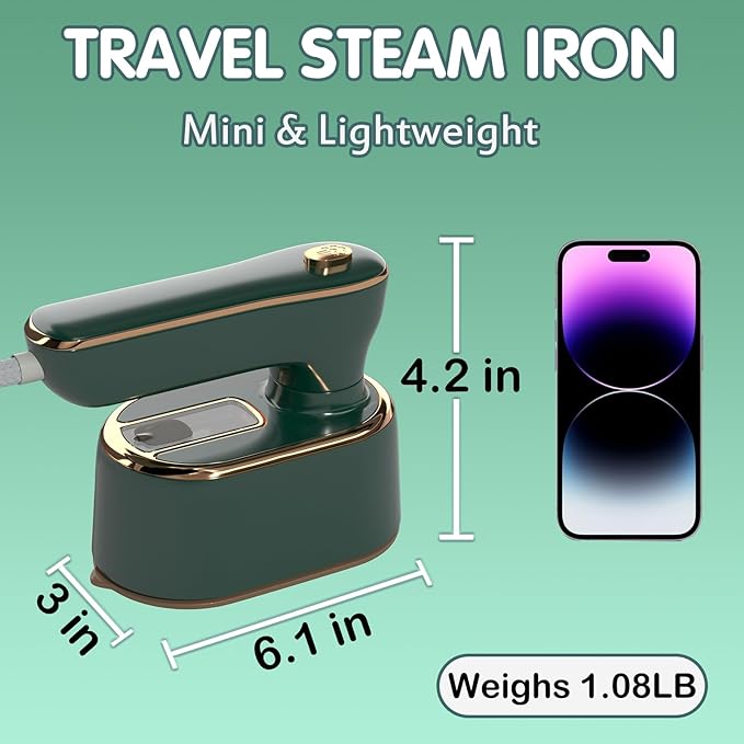 Travel Steamer Iron for Clothes - Portable Ironing Machine Small Size Portable Steamer Travel College Dorm Home Essentials (Green)