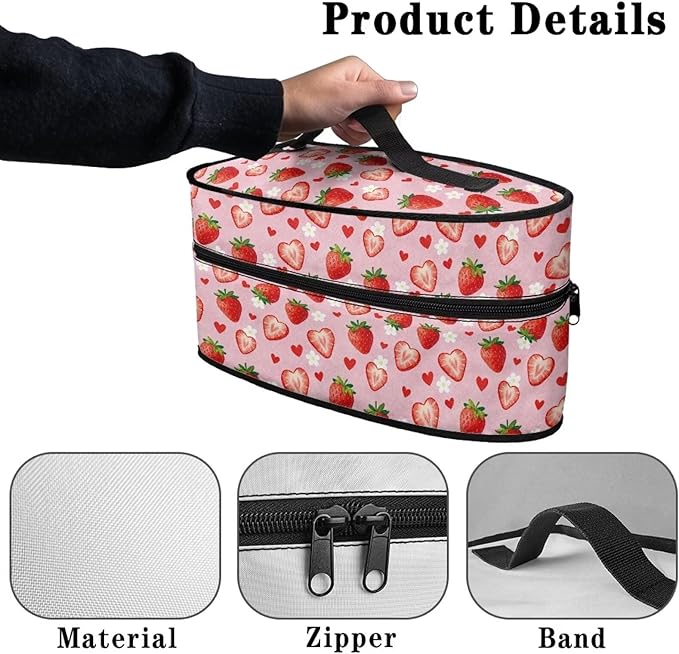 Hearts Strawberry Iron Tote Case for Travel Mini Steam Irons Dustproof Protective Flower Printed Carrying Bags Universal for Most Iron with Handle for Halloween