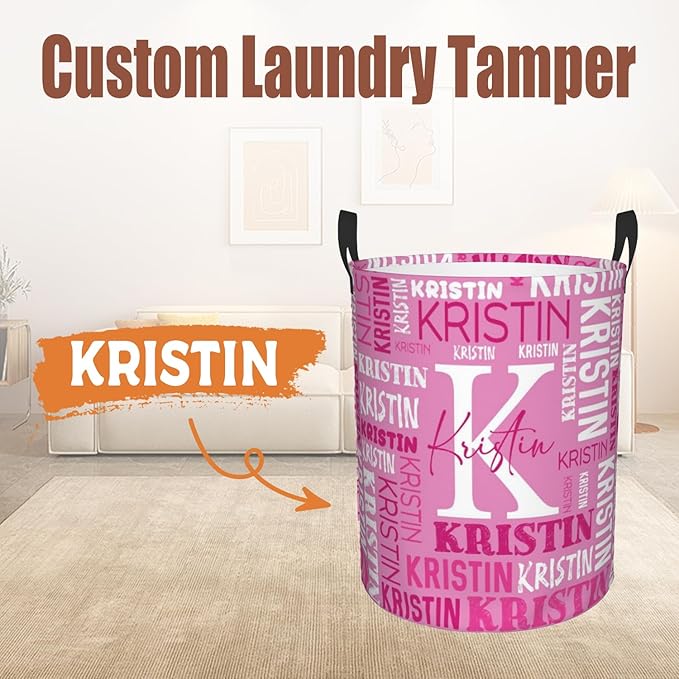 Custom Name Laundry Hamper, Personalized Laundry Basket with Name for Baby Boys Girls, Customized Collapsible Dirty Clothes Hamper Storage with Handles for Bedroom Bathroom Dorm Room Decor