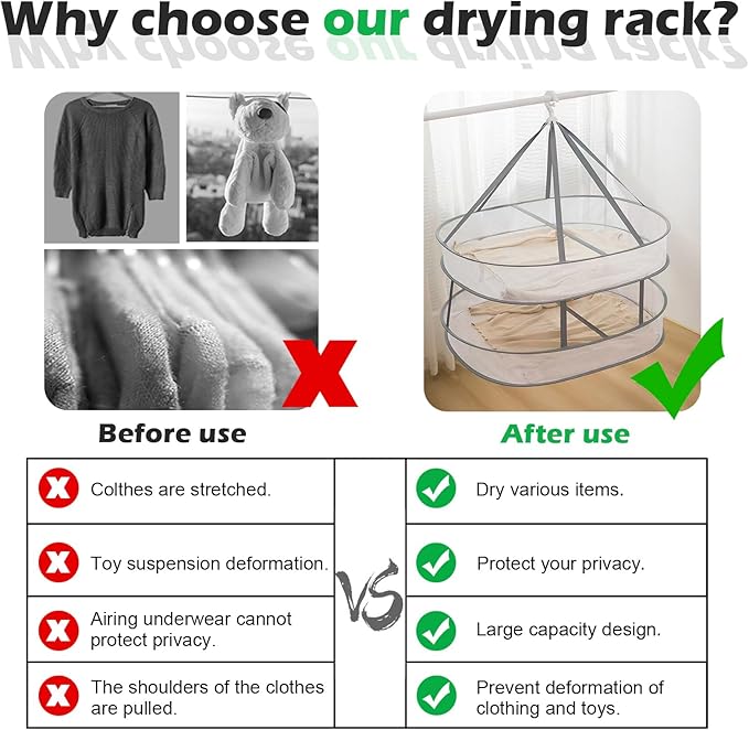 2 Tier Clothes Drying Rack Foldable, 31.5" Mesh Clothes Hanging Dryer, Space Saving Sweater Drying Rack, Laundry Rack,with Internal Fixation, for Clothes, Towels, Underwear, Indoor, Outdoor