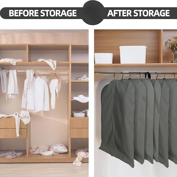 Premium 100% Cotton Garment Bags – 40" Gray Canvas Suit Cover with YKK Zipper – Breathable, Dust-Proof Storage for Suits, Coats, Dresses, Jackets & Travel/Closet Use