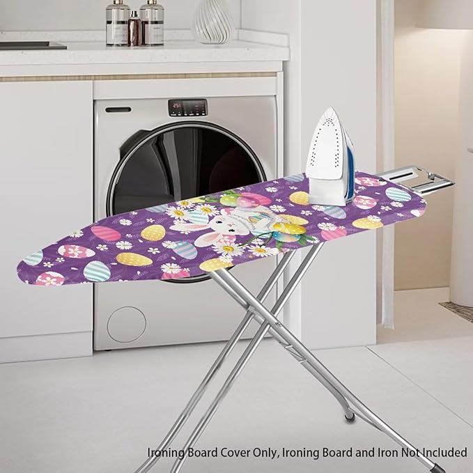 Easter Eggs Rabbit Ironing Board Cover Scorch Resistant Daisy Iron Board Cover and Pad Durable Ironing Accessories with Hook and Loop