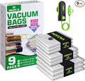Travel Vacuum Storage Bags with USB and TYPE C Pump, 9 Pack Carry-On Size Compression Packing Bags for Luggage and Suitcase, Space Saver for Clothes and Clothing Travel（Green）