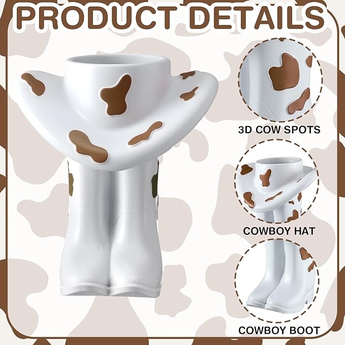 Brown Cowgirl Boot Vase Centerpiece Boot Shape Boxes Decorations West Cowgirl Home Decor Western Country Accent Vase Hat Planter for Modern Aesthetic Room Wedding Decor