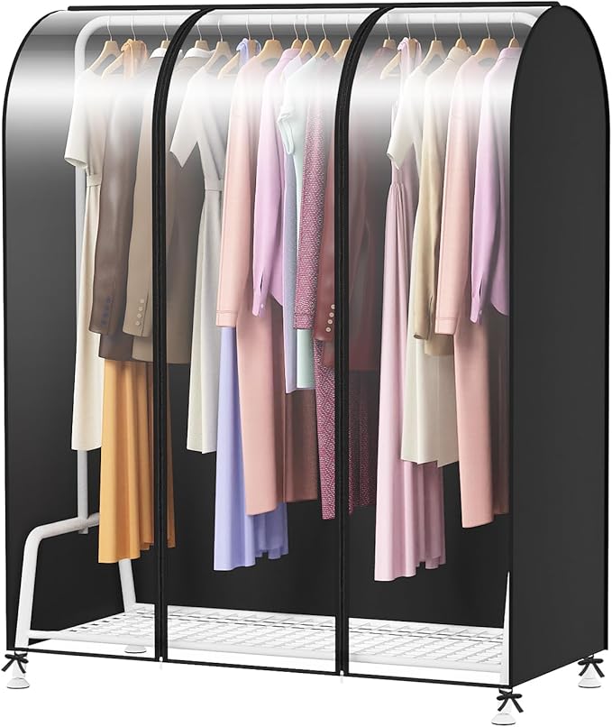 Kntiwiwo Clear Garment Rack Cover, Clothes Rack Cover Clothing Rack Cover with Durable Zippers for Garment Rack, Clothes Rack, White, 50"L x 20"W x 60"H (Rack Not Included)