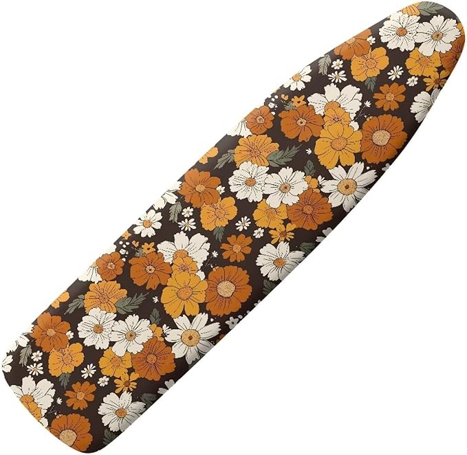 SEANATIVE Hippy Floral Ironing Board Covers Stretchy Iron Boards Replacement Cover 15 x 54 Inches, Thick Iron Pad Cover with Musical Note Design
