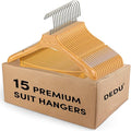 DEDU Suit Hangers for Men 15 Pack Width 17.5", Coat Hangers No Shoulder Bump Non Slip, Plastic Extra Wide Shoulder with Pants Bar & Metal Hook (Natural)