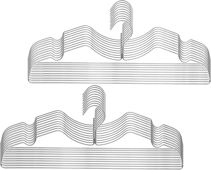 Metal Clothes Hanger, Ultra Slim & Short Neck Hanger,Space Saving Durable Non-Slip Felt Hangers, Closet Organizer (Silver)