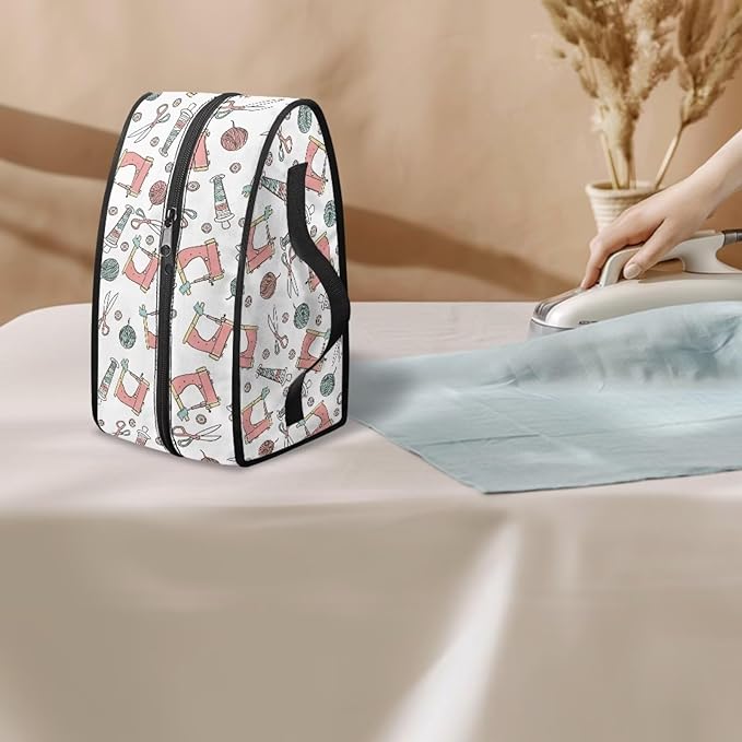 Sewing Machine Print Portable Iron Storage Bag,Dustproof Bag for Travel Mini Steam Iron Universal for Most Iron Home Decoration,Easy to Carry(Bag Only)