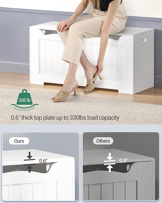 39.4" Storage Chest, Storage Bench Trunk with 2 Hinges, Wooden Box, Lift-Top Chest Organizer, Shoe Bench for Entryway, Bedroom, Living Room, White 01003XSB