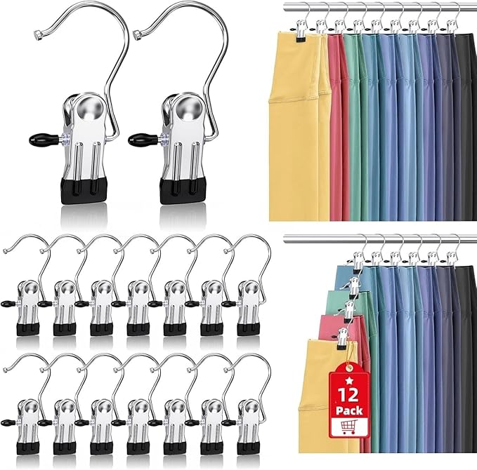Boot Hangers Clips for Closet, Laundry Hooks Hanging Clips Clothes Pins Boot Holder Clips Space Saving Portable for Travel Tall Boots Socks Towel Jeans Hats (12, Black)