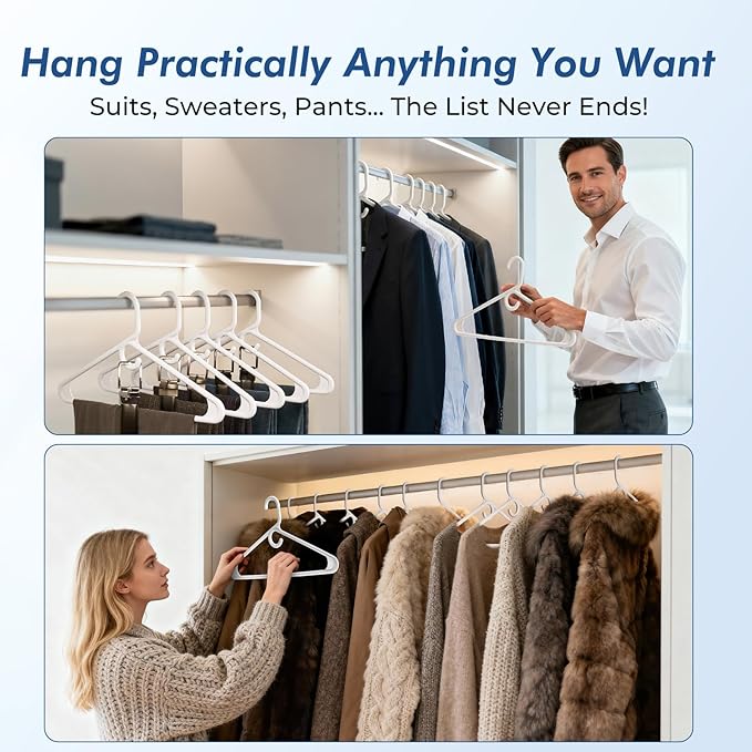 HOUSE DAY Quality Plastic Clothes Hangers 24 Pack – Super Heavy Duty 20lb Capacity Thick Strong Closet Hangers White for Adult Clothing – Durable for Coats, Jackets, Jeans, Pants